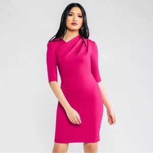 Chloe Kristyn Bianca Ponte Knit Half Sleeve Dress in Fuchsia Pink